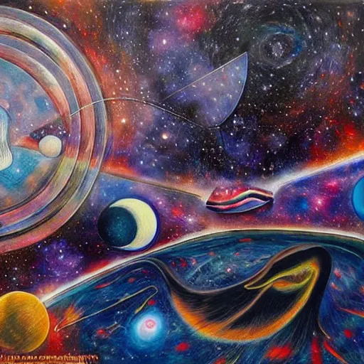 Prompt: Liminal space in outer space very imaginative, surrealist fantasy work by Mexican artist, painter and sculptor Alejandro Colunga. This work is characterized by the intensity of his vision and his passionate expressionism.