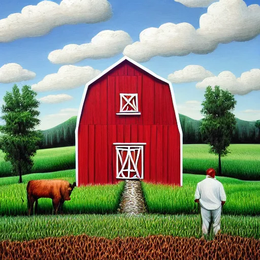 Prompt: a painting of a farm house, an ultrafine detailed painting by rafal olbinski, behance contest winner, pop surrealism, detailed painting, very detailed, minimalist, skeuomorphic, airbrush art