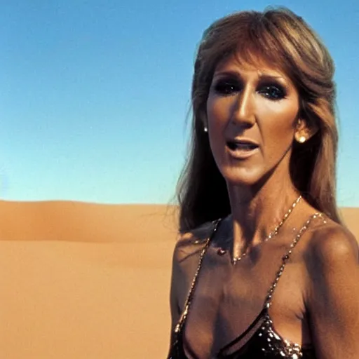 Prompt: celine dion turns into murcory in the desert, sci fi from the 8 0's photography, 4 k ultradetailed