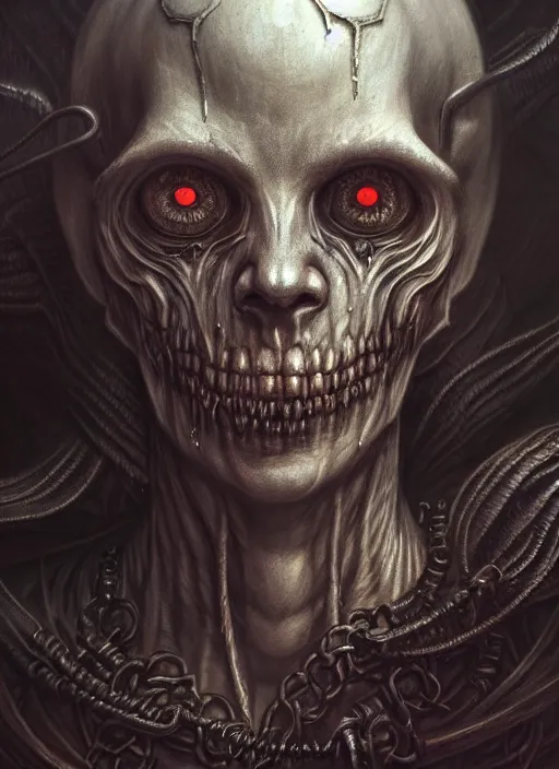 Prompt: closeup portrait shot of a ghoul in a dungeon in a scenic dystopian environment, intricate, elegant, highly detailed, centered, digital painting, artstation, concept art, smooth, sharp focus, illustration, artgerm, tomasz alen kopera, peter mohrbacher, donato giancola, joseph christian leyendecker, wlop, boris vallejo