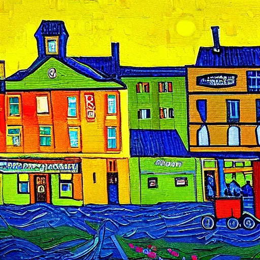 Prompt: a painting of moncton, new brunswick, in the style of van gogh