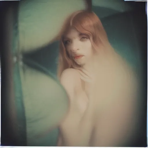 Image similar to polaroid by mucha, selfie, influencer, diaphanous, fashion, render, octane, detailed, award winning photography, masterpiece, rim lit