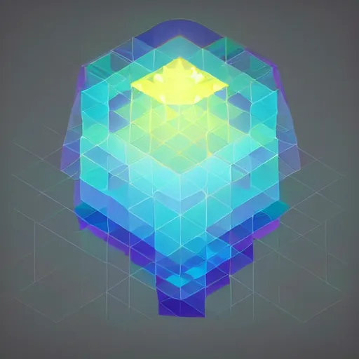 Image similar to isometric vector low poly rainbow jellyfish icon, low poly fragments surrounding it, black background, cgsociety, volumetric lighting, artstationhq