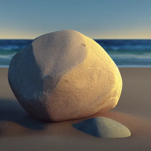 Image similar to a beautiful rock on the beach, octane render, raytracing, detailed, 8 k