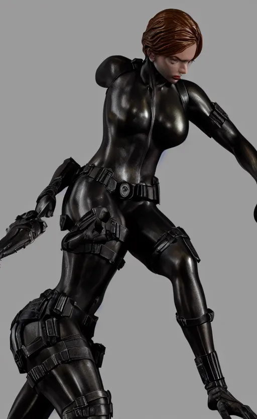 Image similar to black widow, bronze statue and silver, unreal engine, high detailed