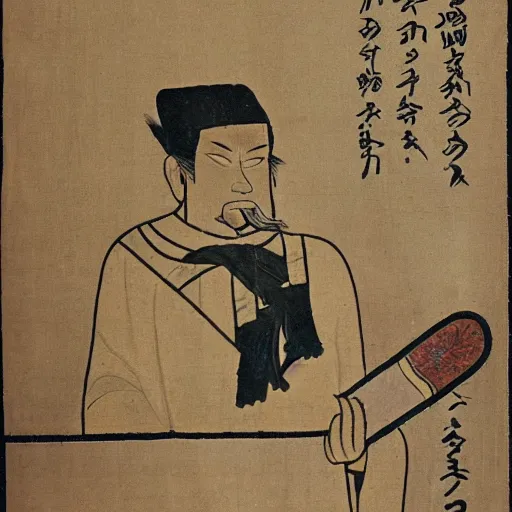 Image similar to yurunu, he rules over wisdom and knowledge. his symbol is a scroll.