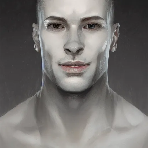 Image similar to a head - on detailed oil portrait of a young handsome round - faced smiling bald man, by charlie bowater, lise deharme, wlop, trending on artstation, dungeon and dragons art, critical role