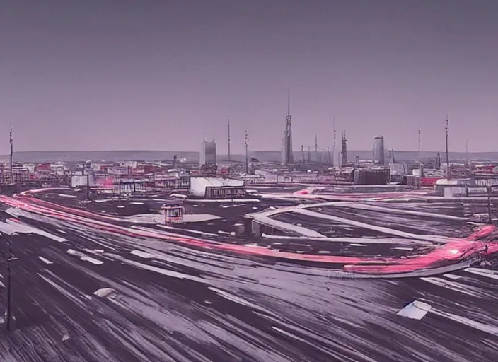 Image similar to cinematic shot of norilsk orbit city cityscape, telephoto, iconic scene from the paranoid thriller sci fi film directed by stanley kubrick, anamorphic cinematography, beautiful composition, color theory, leading lines, photorealistic, moody volumetric lighting