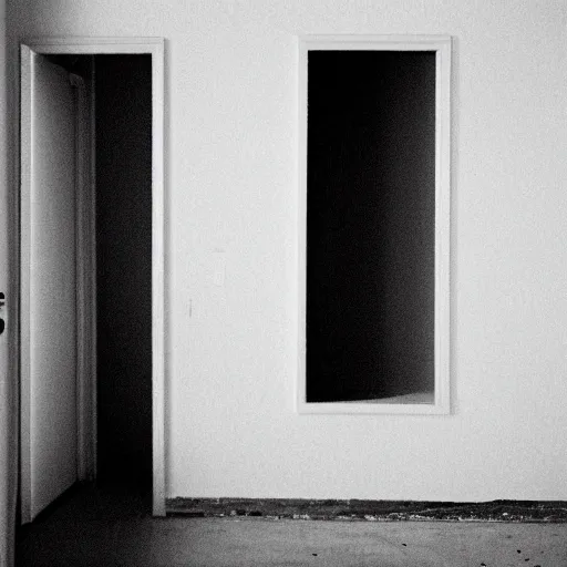 Image similar to an eerie liminal space with white walls, 3 5 mm