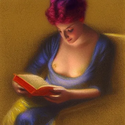 Prompt: woman with a book:: by Delphin Enjolras :: pastel on paper