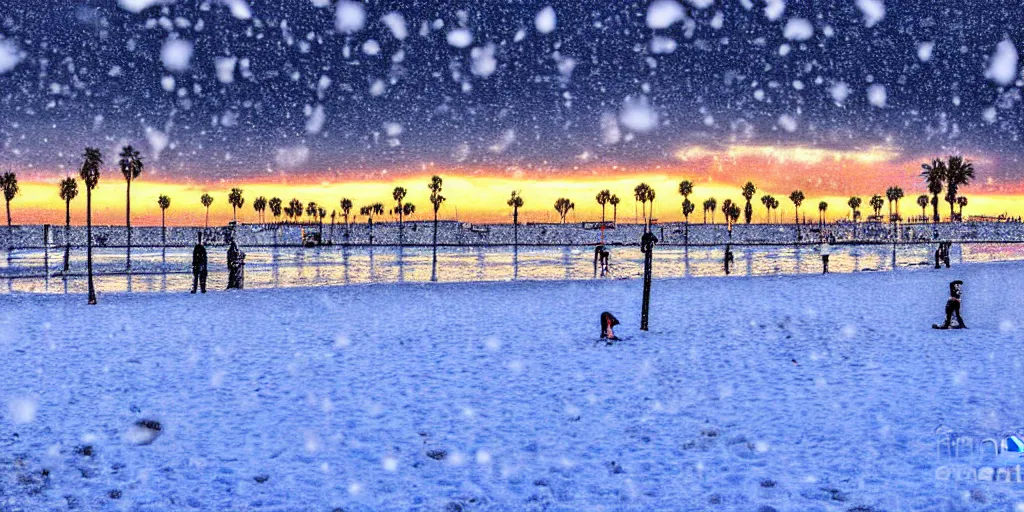 Image similar to venice beach in the snow, photograph,