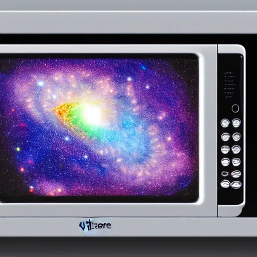 Prompt: the universe in a Apple Mac microwave