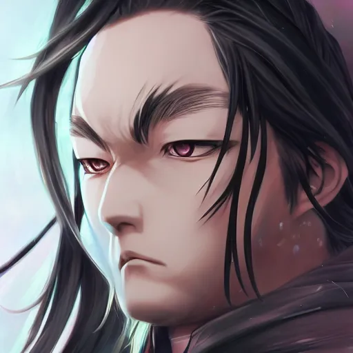 Prompt: headshot portrait of Wei Wuxian, anime character art, beautiful detail, extreme detail, artstationhd, NIXEU, WLOP, long hair, male character, black hair, Avetetsuya Studios, anime manga panel, trending on artstation