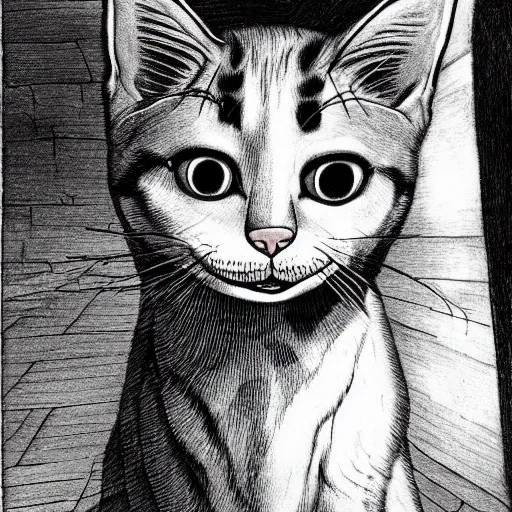 Image similar to realistic cat by junji ito