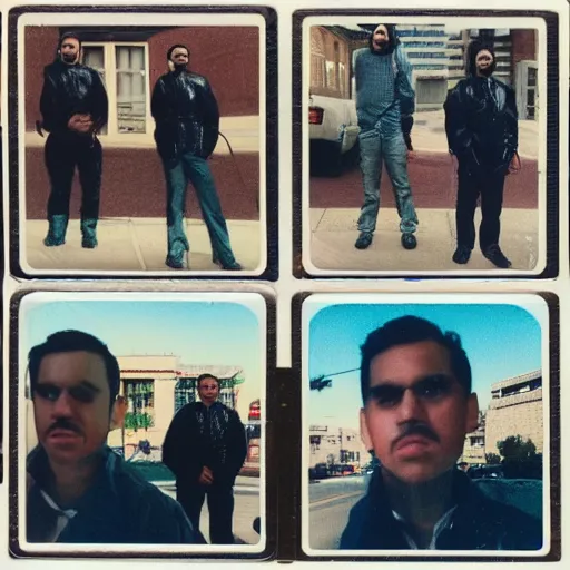 Prompt: 4 clones of emilio santiago on a streets of denver, realistic polaroid photo