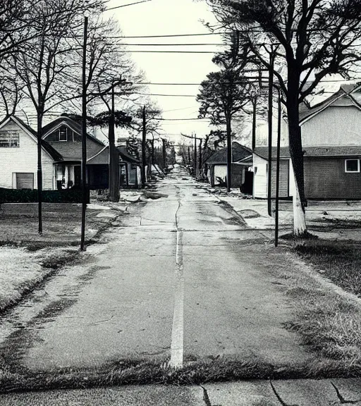 Image similar to “ desolate neighborhood, in the style of gregory crewdson ”