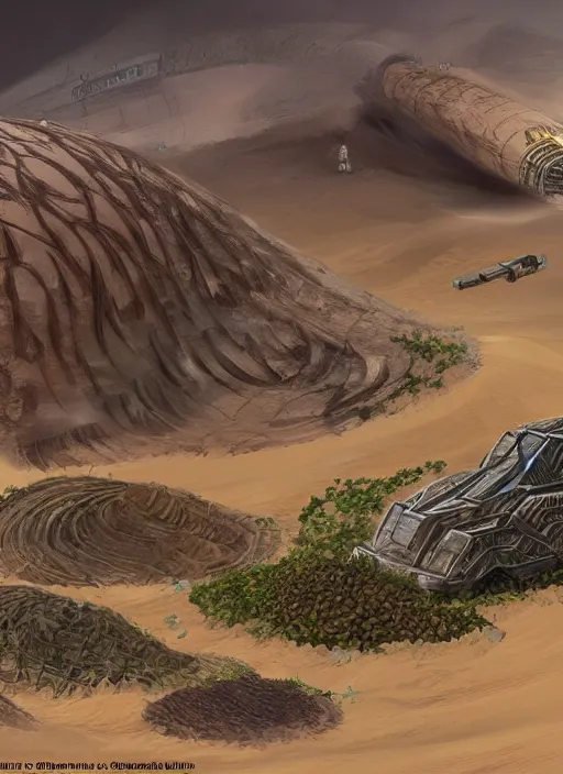 Image similar to dune 2 0 2 1 concept art or harvester mining spice, cinematic, stunning, highly detailed, hard focus