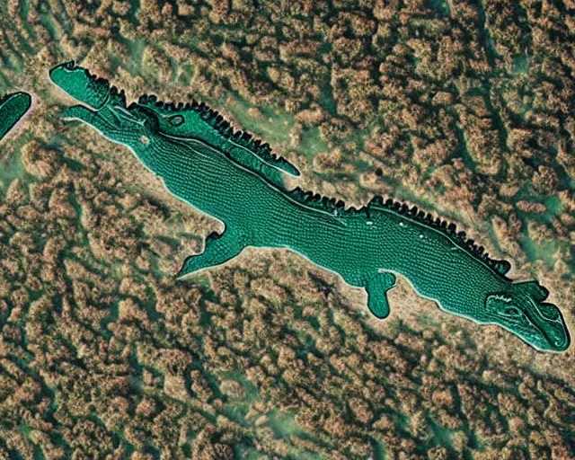 Image similar to satellite view of a town shaped like an alligator