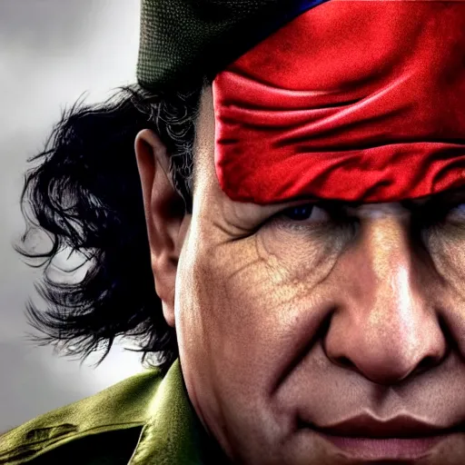 Image similar to A still of Hugo Chávez as Solid Snake from Metal Gear Solid, 4k, photograph, photoreal, realistic, highly detailed, promo shoot, award winning