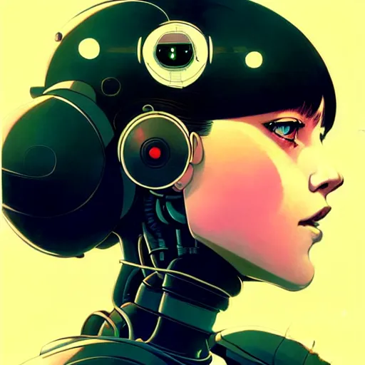 Image similar to side portrait scifi cyborg girl with robotic parts and spacesuit | | head only in center of image, audrey plaza, fine detail!! anime!! realistic shaded lighting!! poster by ilya kuvshinov katsuhiro otomo ghost - in - the - shell, magali villeneuve, artgerm, jeremy lipkin and michael garmash and rob rey