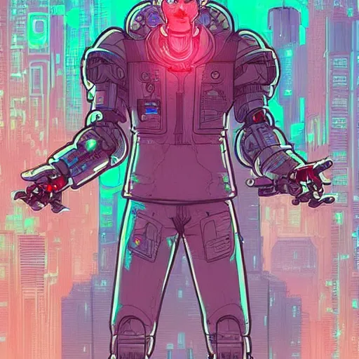 Prompt: awesome cyberpunk character with robot feet. portrait by josan gonzales