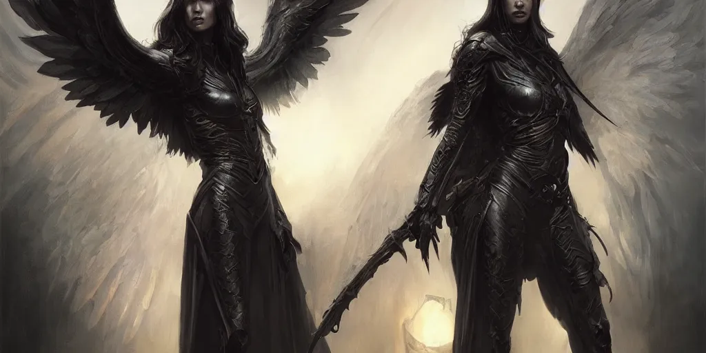 Image similar to the angel of death, black, d & d, fantasy, portrait, highly detailed, digital painting, trending on artstation, concept art, sharp focus, illustration, art by artgerm and greg rutkowski and magali villeneuve