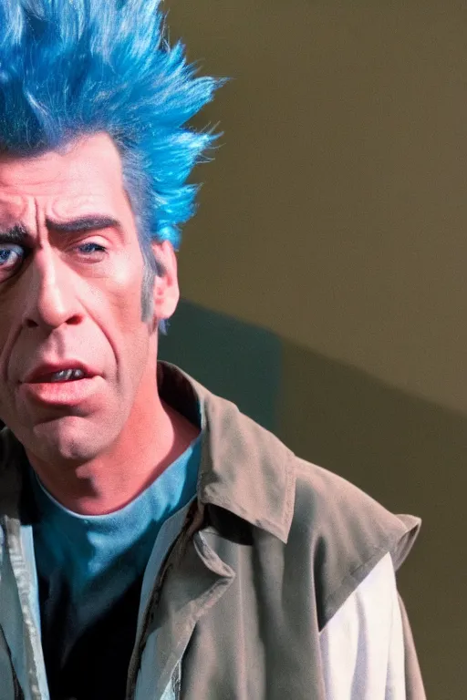 Image similar to kramer as rick sanchez, real life, high quality movie still, photorealistic, ultra detail