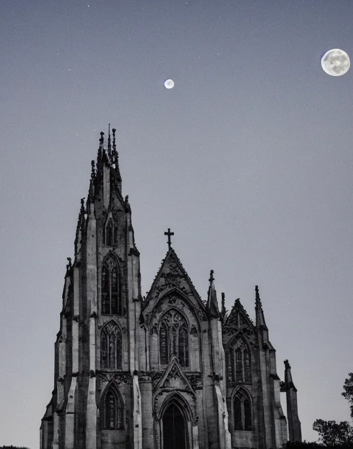 Prompt: A gothic church lit by the full moon