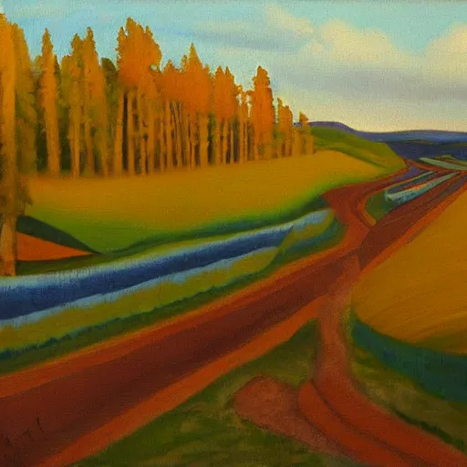 Prompt: the border at vaalimaa, by georgia o'keefe, oil painting