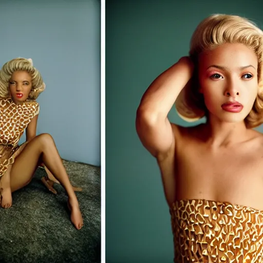 Image similar to realistic photoshooting for a new vogue cover, color film photography, portrait of a beautiful blonde woman, in style of Nadine Ijewere, 35mm
