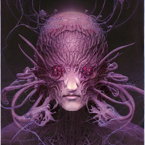 Image similar to portrait, descending into madness, flowers by wayne barlowe, julian - faylona, tanaka suguru, itsuko azuma, kinuko y. craft, mysterious, hyper detailed