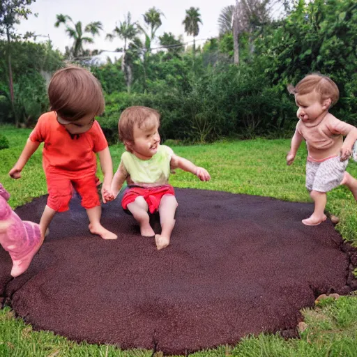 Prompt: toddlers playing in lava