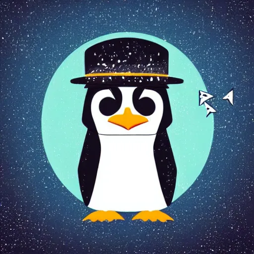 Prompt: digital art of a cute and small penguin sitting on a white wooden chair at night, wearing sunglasses, black background with some stars, detailed lighting and shading!!! detailed, vector art, by emiliano ponzi, by tom whalen, trending on polycount, private press, low poly, 3 d, sketchfab