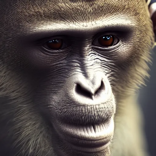 Image similar to close up photo of a monkey, photorealistic, 5 0 mm, great lighting, artstation