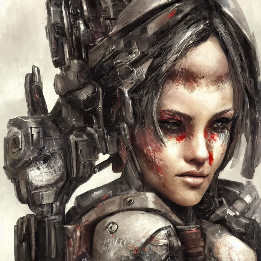 Image similar to closeup portrait of a beautiful guard dystopian cyberpunk trending on art station