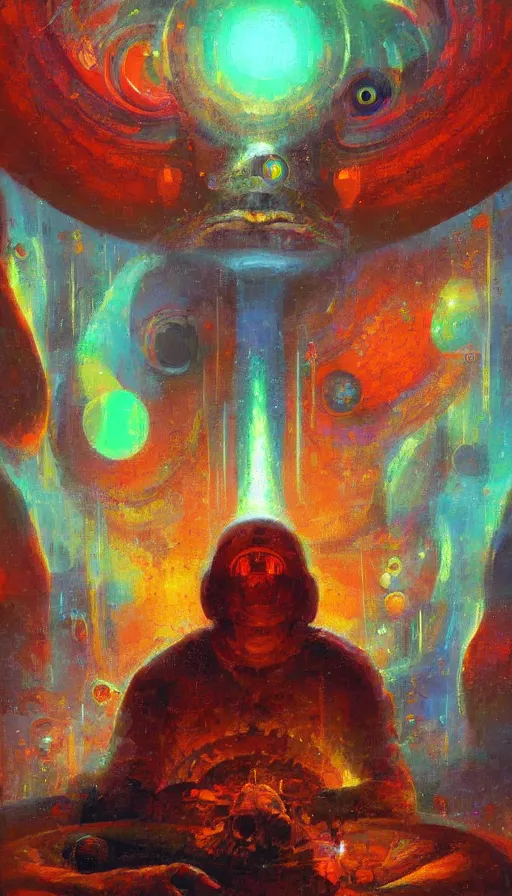 Image similar to portrait of a digital shaman, by paul lehr,