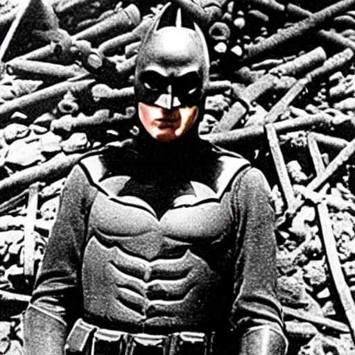 Image similar to world war i photo of batman in the trenches