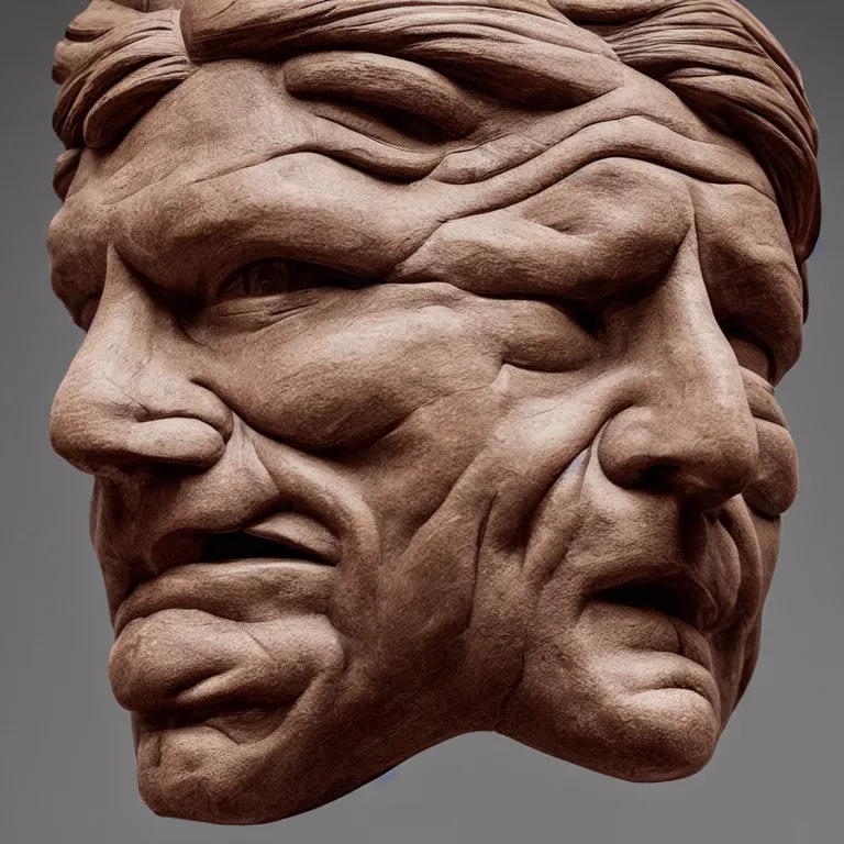 Prompt: enormous geometric minimalist accurate sculpture of norman reedus sticking out his tongue, beautiful symmetrical!! face accurate face detailed face realistic proportions, hand - carved out of mahogany wood on a pedestal by stephan balkenhol and martin puryear, cinematic lighting shocking detail 8 k