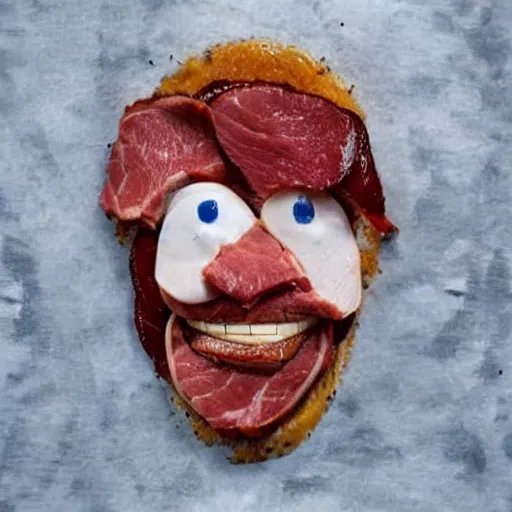 Image similar to chuck roast norris, chuck norris face made of meat