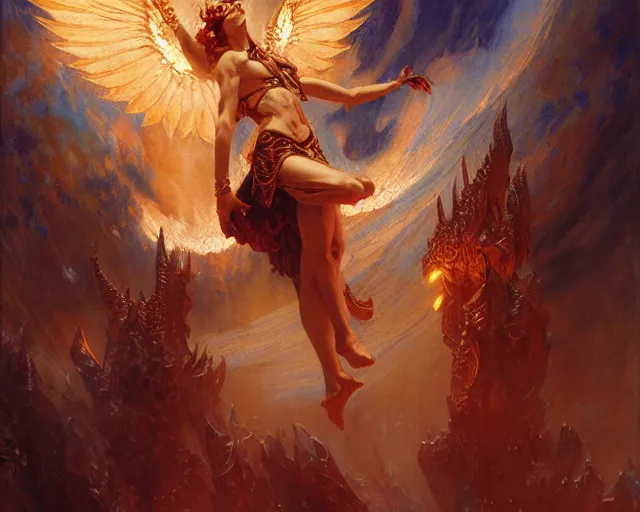 Prompt: attractive lucifer morning star summons death of the endless. highly detailed painting by gaston bussiere, craig mullins, j. c. leyendecker 8 k
