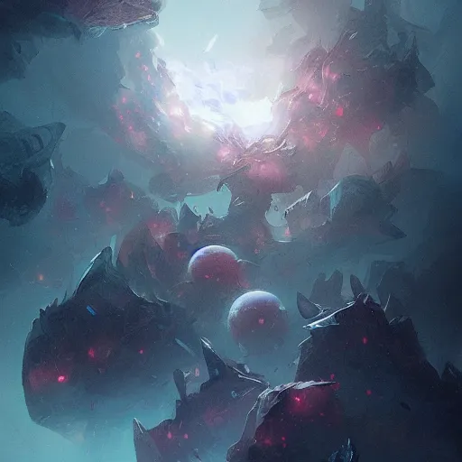 Image similar to cosmic bloobs, fantasy, highly detailed, digital painting, trending on artstation, concept art, sharp focus, illustration, art by greg rutkowski