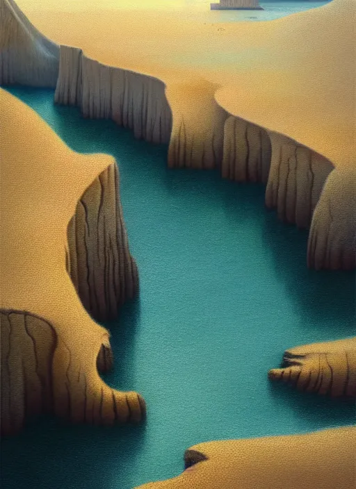 Image similar to A hyper-detailed 3d render like a Oil painting of the Aquatic Cliffs of the Great Sand Sea, surrealism!!!!! surreal concept art, lifelike, photorealistic, digital painting, aesthetic, smooth, sharp focus, Artstation HD, by Greg Rutkowski, Chris Tulloch McCabe, Valentina Remenar and Asher Duran,