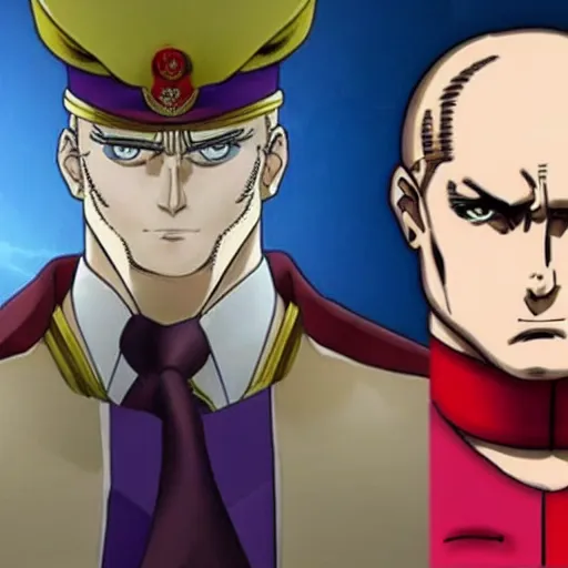 Image similar to putin in jojo bizarre adventure with a muscular body, very anime style