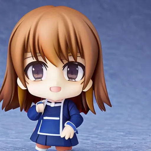 Image similar to character portrait of a singular kawaii chibi in the sytle of kyoto animation, in simple background, nendoroid eyes, cel, flat painting