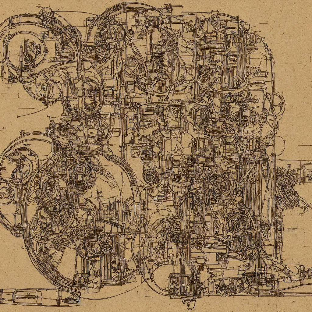 Image similar to davinci schematic of an intricate machine that turns water into wine, 8 k