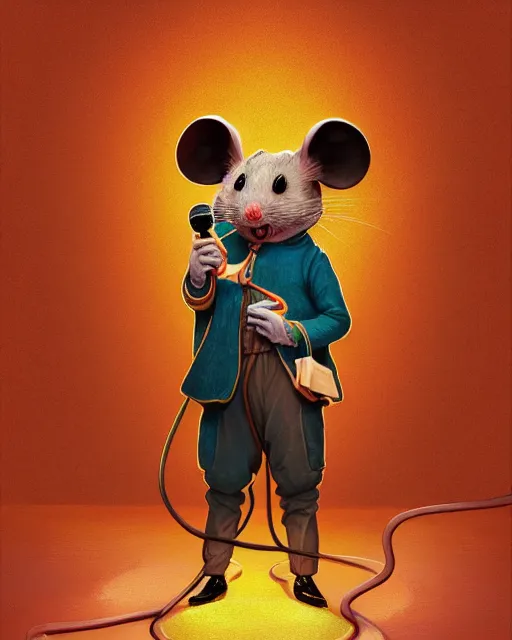 Image similar to anthropomorphic art of anthropomorphic mouse singing in microphone, victorian bright clothing by artgerm, victo ngai, ryohji hase, artstation, highly detailed digital painting, smooth, global illumination, fantasy art by greg rutkowsky, karl spitzweg