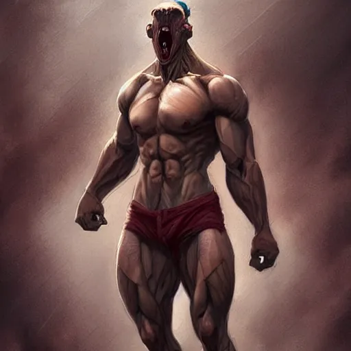 Image similar to a muscular half man half horse mutant creature wearimg red shorts,digital art,ultra realistic,ultra detailed,art by greg rutkowski,hyperdetailed,anthropomorphic,photorealistic,trending on artstation,deviantart,SFW,Character design by charlie bowater, ross tran, artgerm, and makoto shinkai, detailed, inked, western comic book art, 2021 award winning painting