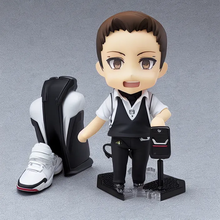 Prompt: a anime nendoroid of elon musk wear white polo shirt and black shoe, car tesla 3, figurine, product photo, detailed