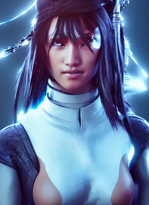 Image similar to beautiful ninja girl, hyper detailed, digital art, cinematic lighting, studio quality, smooth render, unreal engine 5, octane renderer