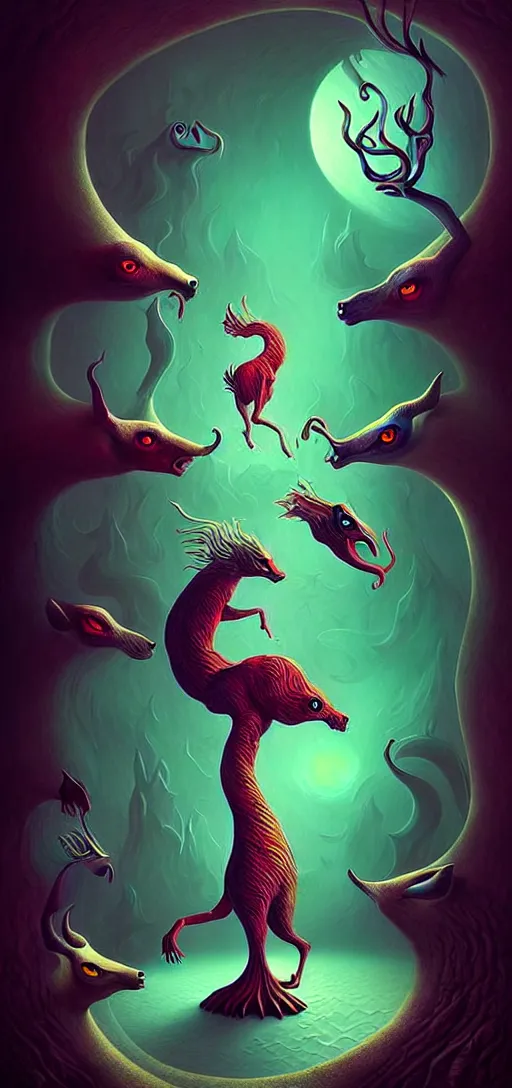 Image similar to strange mythical beasts of whimsy, surreal dark uncanny painting by ronny khalil